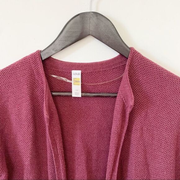 Lole Wine Marron Wool Blend Waffle Knit Open Style Long Cardigan Sweater - Picture 3 of 5